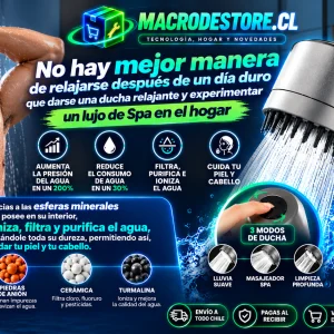 Ducha Spa Masajeadora de Alta Presión con Filtro Mineral