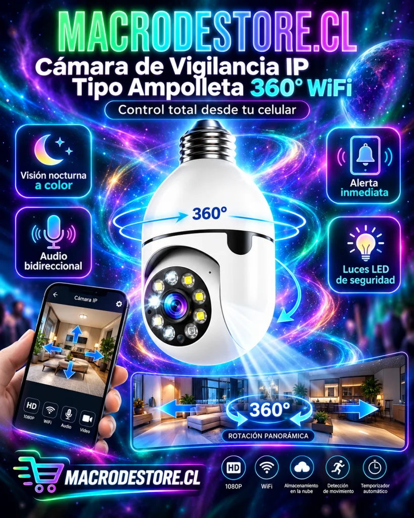 Cámara de Seguridad Tipo Ampolleta 360° WiFi con App