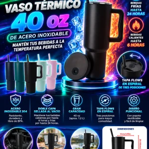 Vaso Térmico de Acero Inoxidable 40 oz (1,2 L) con Bombilla