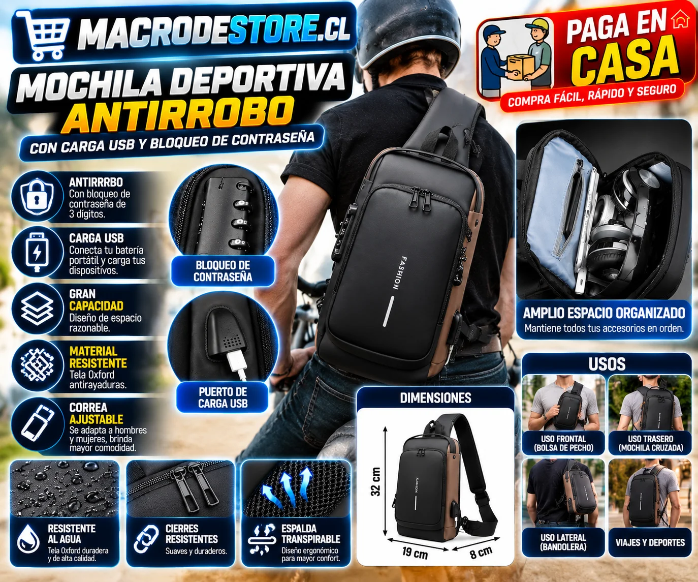 Mochila antirrobo cruzada usada en la calle