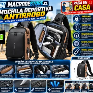 Mochila Antirrobo con Carga USB y Candado de Clave