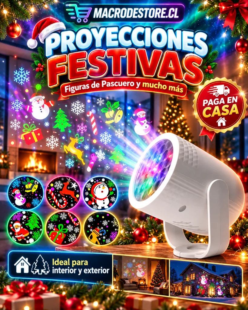 Mini proyector navideño LED con figuras festivas