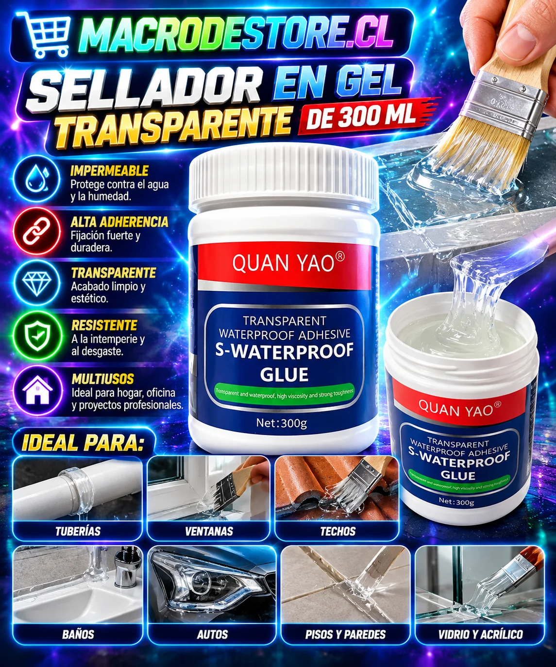 Sellador en gel transparente impermeable de 300 ml