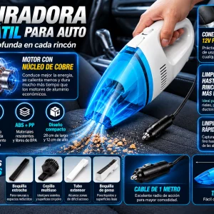 Aspiradora Portátil para Auto 60.000 RPM con Motor de Cobre