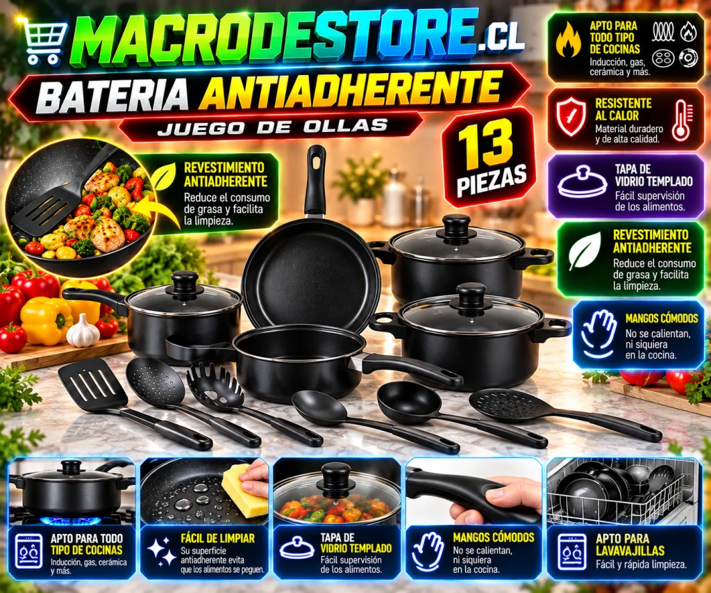 Batería antiadherente juego de ollas 13 piezas