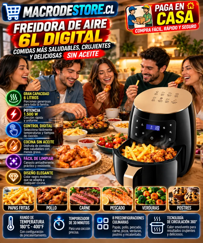 Freidora de aire 6L digital 1.5kW en la cocina